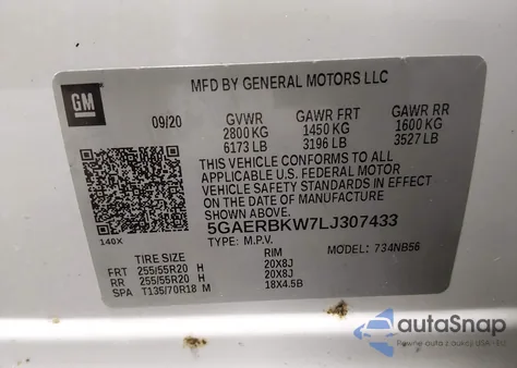 2020 Buick Enclave Fwd Essence из США, поврежденный, VIN 5GAERBKW7LJ307433